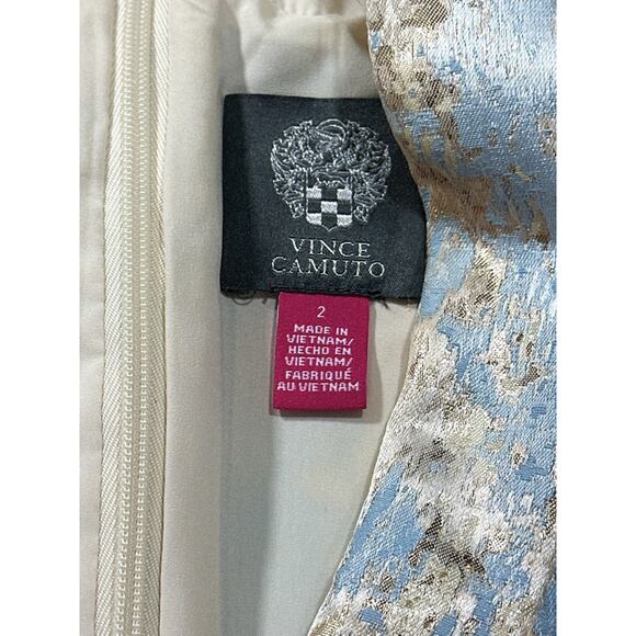 Vince Camuto Metallic Brocade Fit & Flare Dress Blue Gold Sleeveless Size 2 - Picture 9 of 12